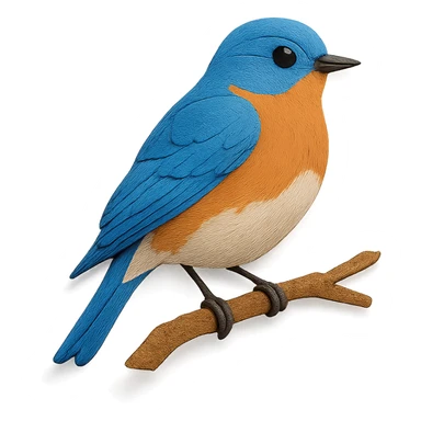 close-up of an Eastern Bluebird perched on a tree branch, fine paper edges, bright blue feathers, orange chest, soft white belly sticker