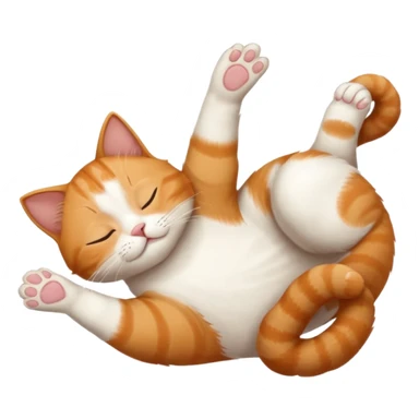 ginger and white small cat eyes closed lying down upside down with paws stretched out straight in different directions sticker