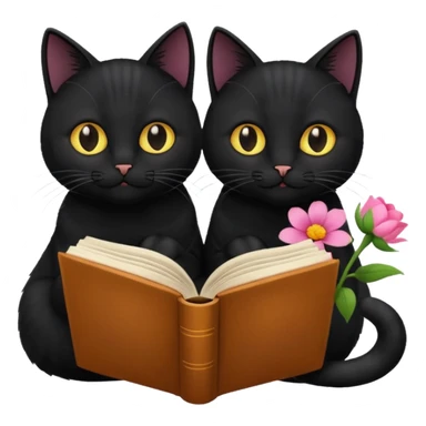  1 black Cats reading book + flower sticker