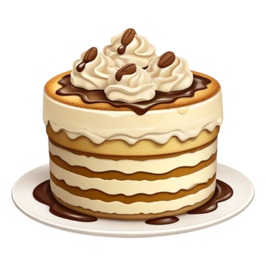 Tiramisu Cinematic Realistic Tiramisu Dessert Emoji, depicted as a delightfully messy, layered tiramisu with coffee-soaked sponge and mascarpone cream, rendered with rich textures and warm, indulgent lighting. sticker