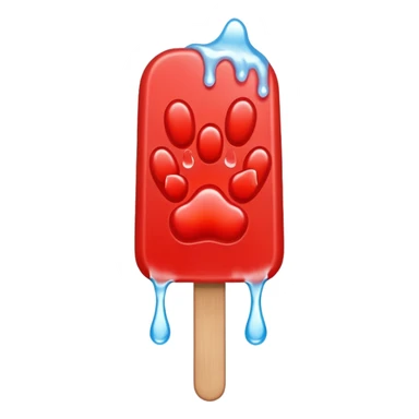 A water ice pop is shaped like a red animal paw and has an ice pop stick at the bottom. sticker