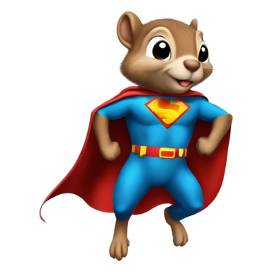 Squirrel as a superhero wearing a cape flying like Mighty Mouse with an “S” like Superman on his chest  sticker