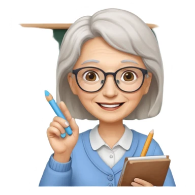 woman teacher, old, wearing glasses, hold chalk on hand sticker