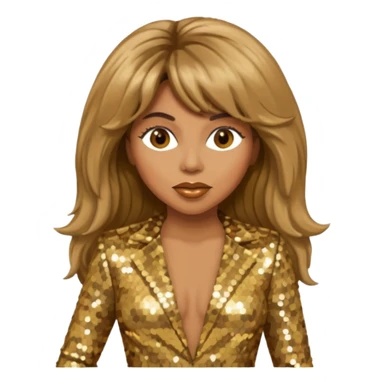 Tina Turner with long light brown hair, gold outfit sticker