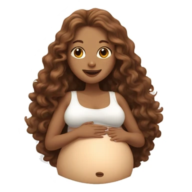 Pregnant white lady with long, brown, curly hair holding her belly sticker