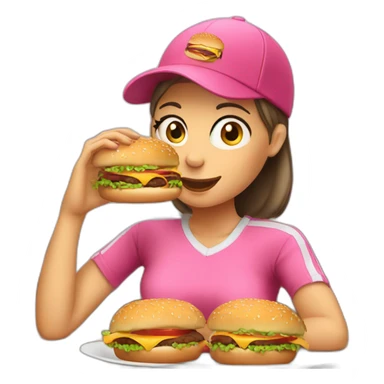women in pink cap eat burger sticker