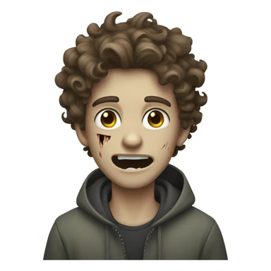 curly/wavy brown hair white male teenager mixed with zombie emoji sticker