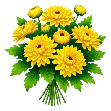 big bouquet Bright Yellow Chrysanthemum, luxuriant, leaf, bud sticker