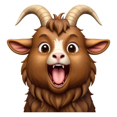 Cinematic Cute Yawning Brown Goat Portrait Emoji, Head tilted slightly with a dramatic, wide-open yawn, showcasing a soft, downy brown fur with delicate horns and gently drooping ears, round eyes barely open in drowsy contentment, Simplified yet irresistibly adorable features, highly detailed, glowing with a soft, cozy glow, high shine, relaxed yet expressive, stylized with a touch of rustic whimsy, bright and endearing, soft glowing outline, capturing the essence of a sleepy yet affectionate goat, so drowsy it feels like it could stretch out of the screen and curl up for a nap! sticker