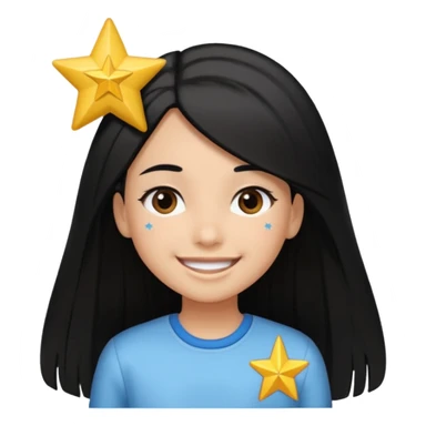 A girl in white with black long straight hair with star hairclip and light brown skin sticker