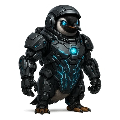 a penguin as a space soldier and cyborg, futuristic armor, robotic enhancements, sci-fi details sticker