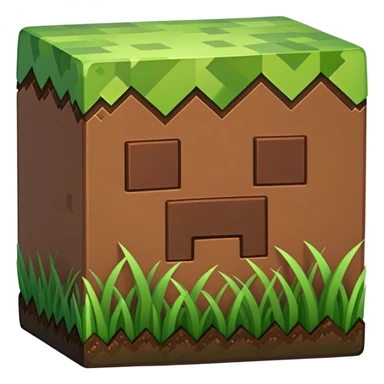 Minecraft grass block, square shape, brown and green, smooth sticker