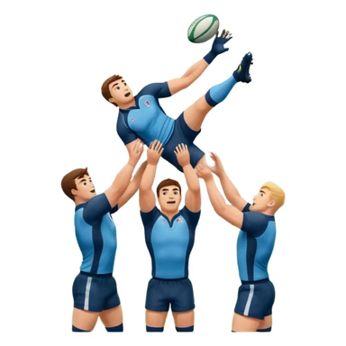 two rugby players lifting another player to catch a ball in a lineout in rugby sticker