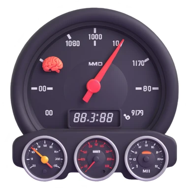 a dashboard with a speedometer, brain icon, and shield, showing fast, smart, and fair decisions in the flow of work sticker