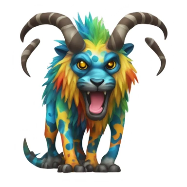 a colorful edgy vernid-fionbri-animal-creature with splash patterns full body sticker