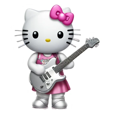 hello kitty with silver electric guitar sticker