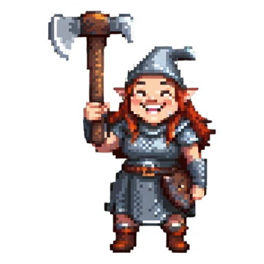 laughing female dwarf from Lineage 2 game character with axe sticker