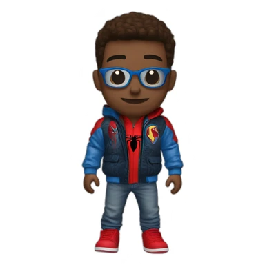 Boy waring spider man jacket and waring white jordan 4 sticker