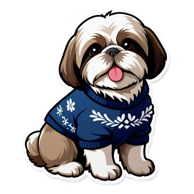 Shih tzu wearing a sweater sticker