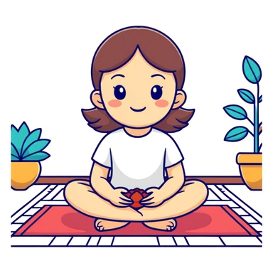 Girl in pink sitting on carpet in lotus position  sticker