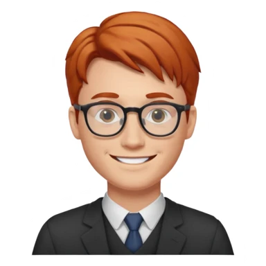 redhead male teacher with middle parted hair and glasses, young sticker