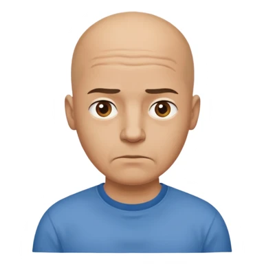 bald man with t shirt with doubting face sticker