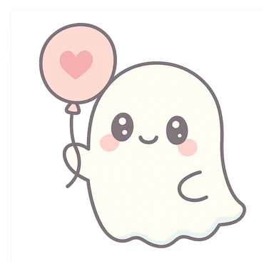 ghost holding a balloon, kawaii style sticker