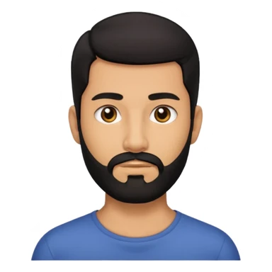 A man with black eyes. With a black beard and medium smooth hair. with the neck sticker