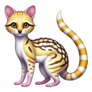 Iridescent white albino colorful fruity blingy crystalline Genet-Numbat-Ocelot-Tanuki-Cheetah-Ocicat-hybrid-fusion, full body sticker