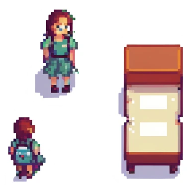 a boy looking at a girl, pixel art style sticker
