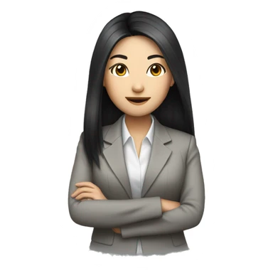 an Asian woman with long black hair, suit, PC sticker