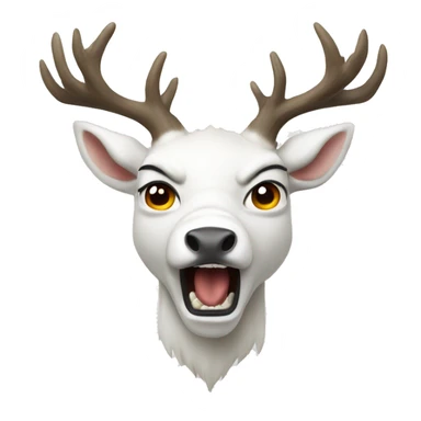 A white deer with a super angry face sticker