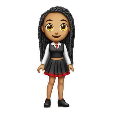 Show me a teacher in heels with a long mini skirt with red braids on standing up black  sticker