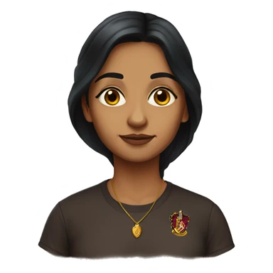 indian woman with long dark hair, brown eyes, and a harry potter t-shirt sticker
