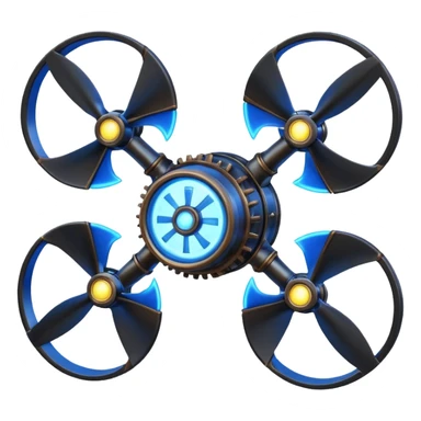 A Discord emoji of a black iron mechanical propeller or anchor with glowing blue energy lines. Steampunk-gothic fusion, high visibility, white background. sticker