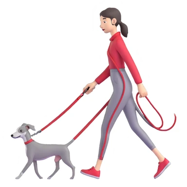 Beautiful Asian girl walking a completely solid grey Italian greyhound with a grey nose on a simple red leash, no white markings anywhere, pure grey dog sticker