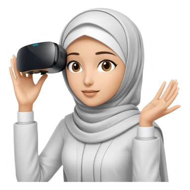girl with hijab computer science engineer working with virtual reality metaverse technology sticker
