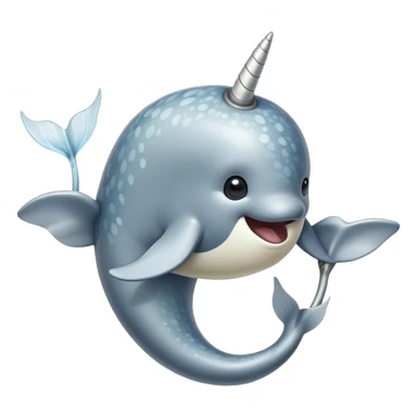 Cinematic Noble Cute Narwhal Portrait Emoji, Poised and graceful, with a streamlined, gently curved body clad in mottled, silvery-gray skin, accented by a long, spiraled ivory tusk and wide, expressive eyes radiating playful intelligence, Simplified yet sharp and sophisticated features, highly detailed, glowing with a cool, frosted ocean glow, high shine, intelligent and enigmatic, stylized with an air of whimsical marine majesty, focused and graceful, soft glowing outline, capturing the essence of a watchful and confident cute narwhal that appears ready to glide out of the screen with effortless charm! sticker