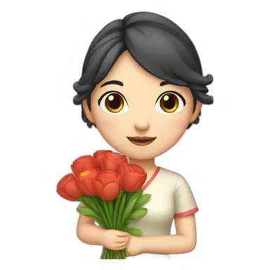 cute Chinese girl with bouquet sticker