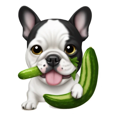 Black and white french Bulldog eating a cucumber  sticker
