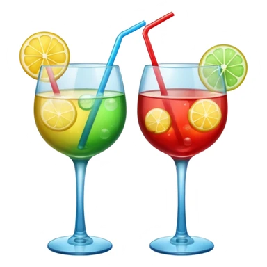 Create an emoji of two cocktails cheers action, one glass of green and yellow color and one glass of blue and red, without any fruit, make a toast asction sticker