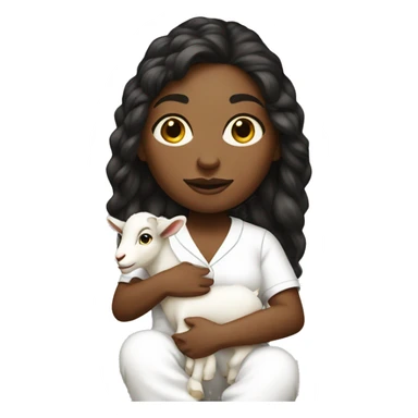 woman wearing white pajamas with white goat doll  sticker