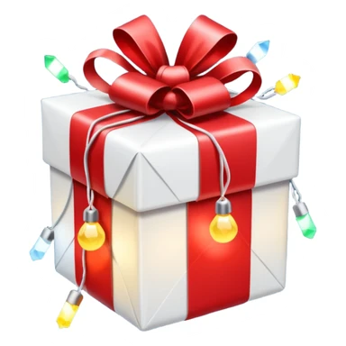 red and white christmas present with Christmas lights sticker