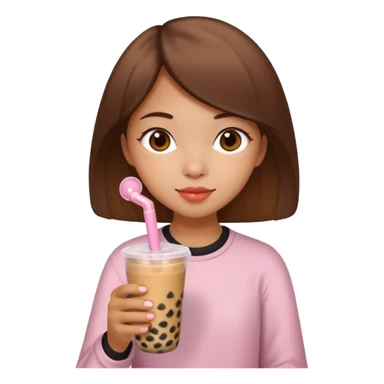 One medium skin tone girl drinking boba tea  sticker