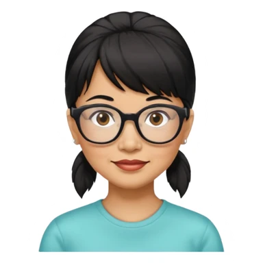 filipino woman black hair in one pony tail with straight bangs and big glasses, 60 yr old

 sticker