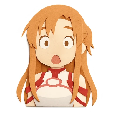 Sticker of Asuna from Sword Art Online in paper cutout style with a surprised expression, inspired by the reference image. sticker