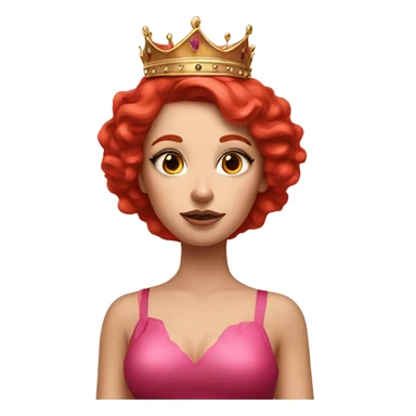 red hair girl with heavy makeup, pink dress, big red hair with crown,girl,  sticker