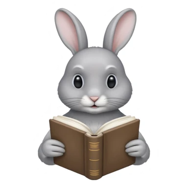 Gray rabbit reading white book sticker