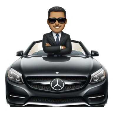 Latino Businessman with sunglasses standing in front of black Mercedes convertible sticker