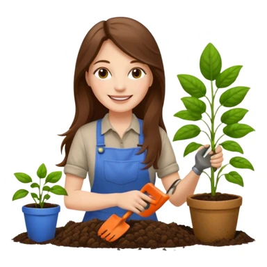 long brown hair white woman Gardening sticker